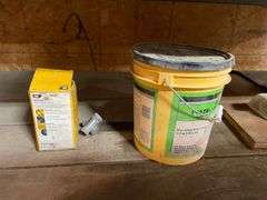 Contents of four post shelving includes oil, change, accessories, and filters for big machinery, miscellaneous hardware, fittings, scrap metal. Take what you want and leave the rest.
