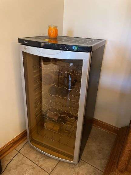Haier Wine Cooler plugged in and working.