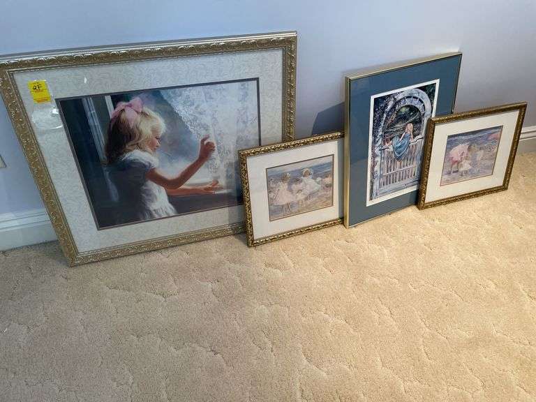 Lot of miscellaneous  framed art, young girl scenes.