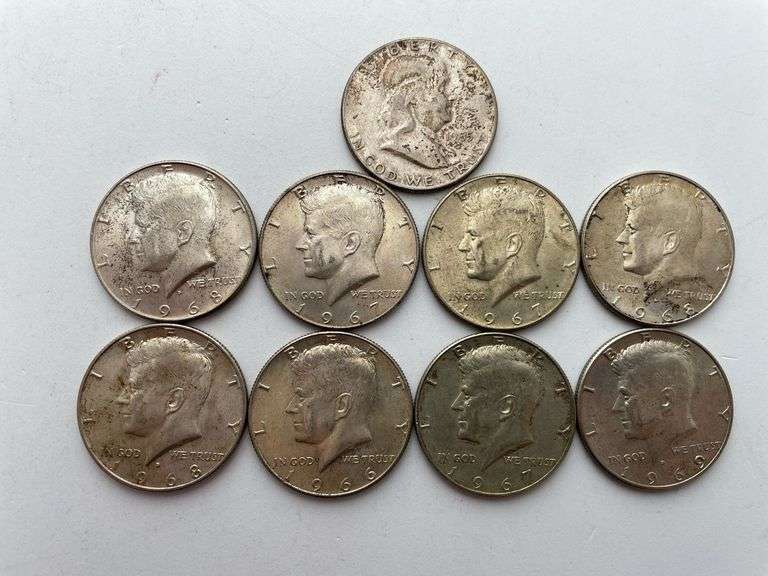 (8) JFK half dollars &(1) Franklin half dollar-NO SALES TAX