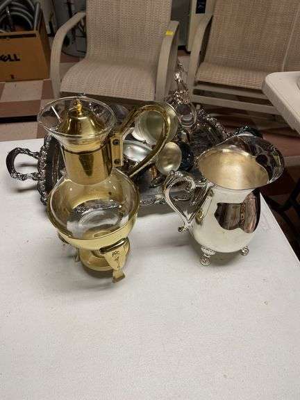 Plated tea set and misc