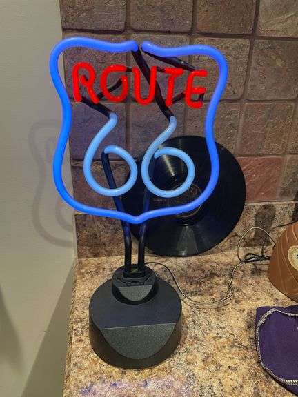 Basement. Route 66 neon standing sign. Approximately 19 inches tall. with Bottle Lamp ( Not pictured)