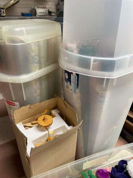 Large lot of beanie babies, includes two wrapping paper, tubs, toy, windmill.