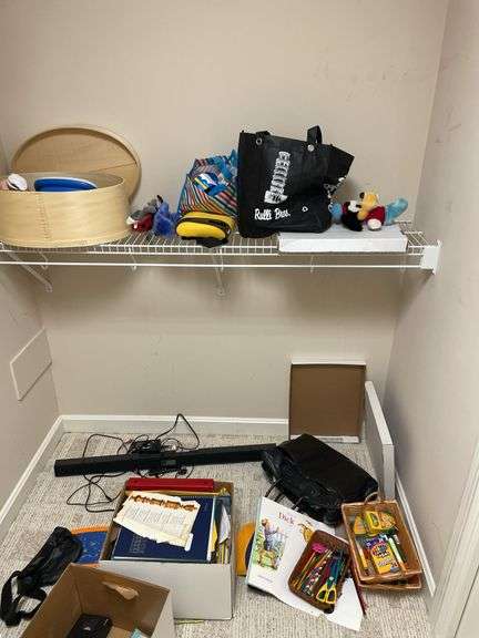 Contents of lower basement closet. Lots of kids toys, DVDs, miscellaneous. Take what you want. Leave the rest.