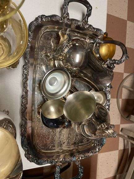 Plated tea set and misc