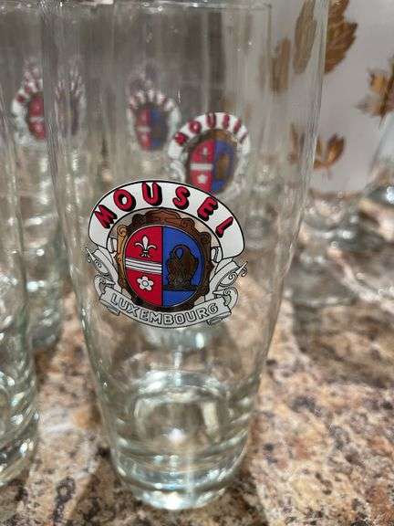 Basement. Beer, glasses, and vintage pillsner glasses.