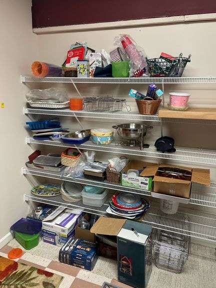 Large catering lot includes chafing, dishes, paper, products, storage containers, plastic cups take what you want leave the rest