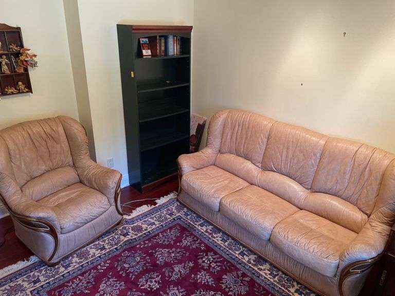 Den. Ligne Mur furniture. Sofa and two side chairs in leather..  Some loss.  Very high end designer brand.  Family says these were imported from Luxembourg.