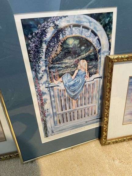 Lot of miscellaneous  framed art, young girl scenes.