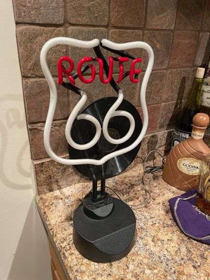 Basement. Route 66 neon standing sign. Approximately 19 inches tall. with Bottle Lamp ( Not pictured)
