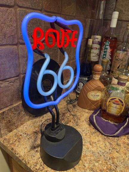 Basement. Route 66 neon standing sign. Approximately 19 inches tall. with Bottle Lamp ( Not pictured)