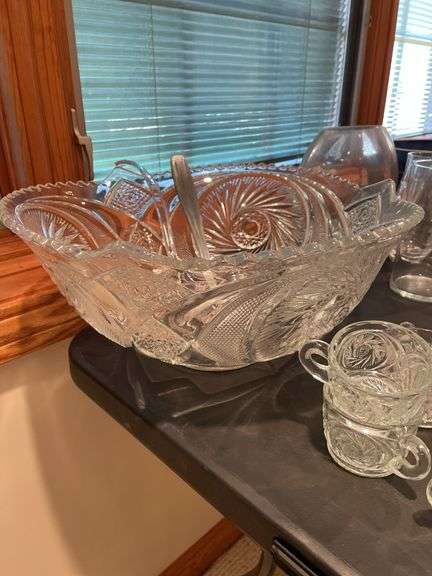 Punch bowl with miscellaneous cups and glass ￼