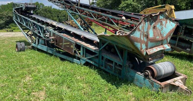 Approximately 80 foot Cumins diesel engine driven wheeled portable aggregate conveyor. Shows 1239 hours on meter. Started at inspection. -$1000 deposit. balance in ACH or certified check within 48 hours of auction close