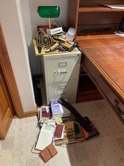 Office lamp and miscellaneous includes three small fountain pens.