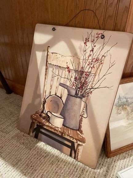 Basement. Large lot of framed wall art includes some prints photographs unique scenes. Nice variety review pictures for all pieces.
