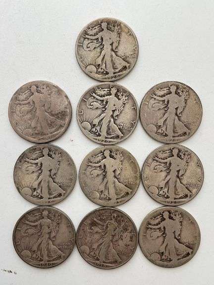(10) walking liberty half dollars-NO SALES TAX
