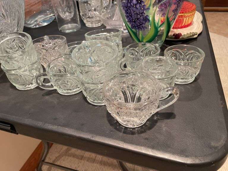 Punch bowl with miscellaneous cups and glass ￼