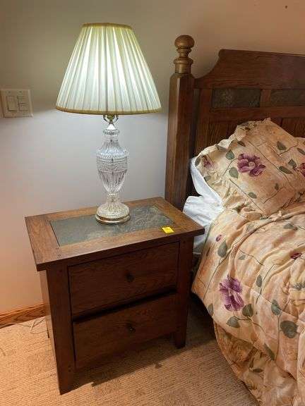 Queen size sealy bedroom set includes high-quality pillow, top mattress and box springs appears hardly used, high quality, LIBERTY, furniture, headboard, and frame, Liberty furniture nightstand and Crystal lamp. Easy loadout from walkout basement. Clean pet free home￼