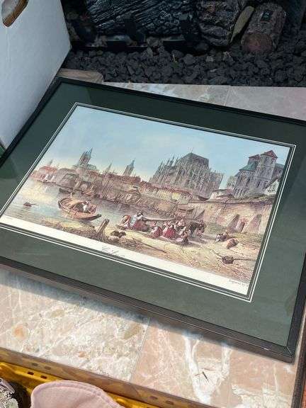 Living room. Four framed pieces of art including tile