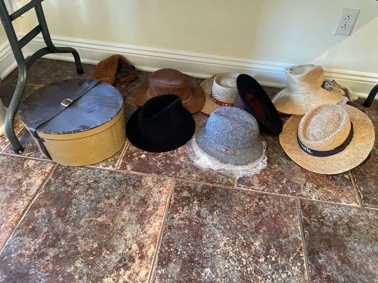 Entryway. A collection of hats.