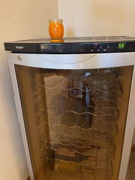 Haier Wine Cooler plugged in and working.