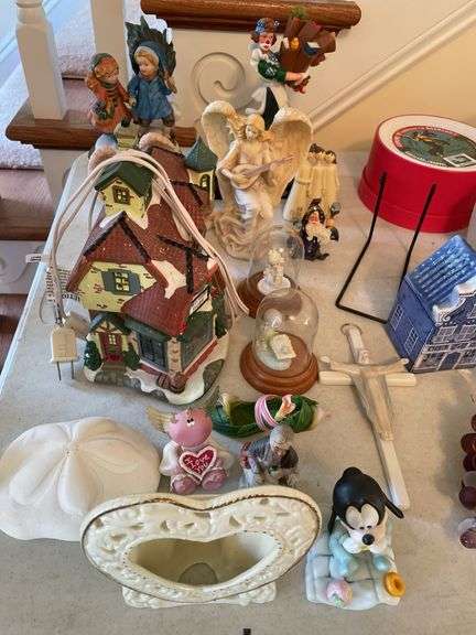 Entryway. Large lot of collectibles and decor. Includes Disney & Pottery