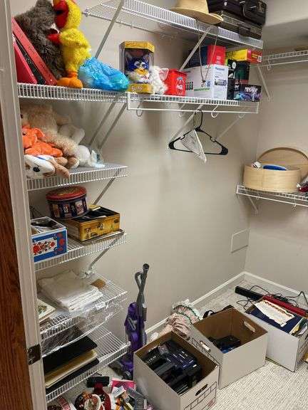 Contents of lower basement closet. Lots of kids toys, DVDs, miscellaneous. Take what you want. Leave the rest.