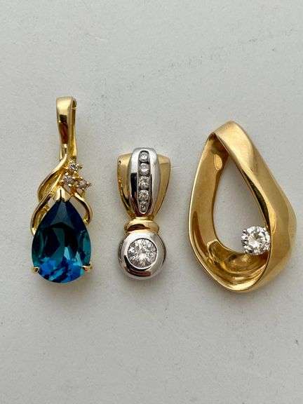 (3) pendants all engraved 14 K. Tested positive for diamond. Total weight 10.8 g.