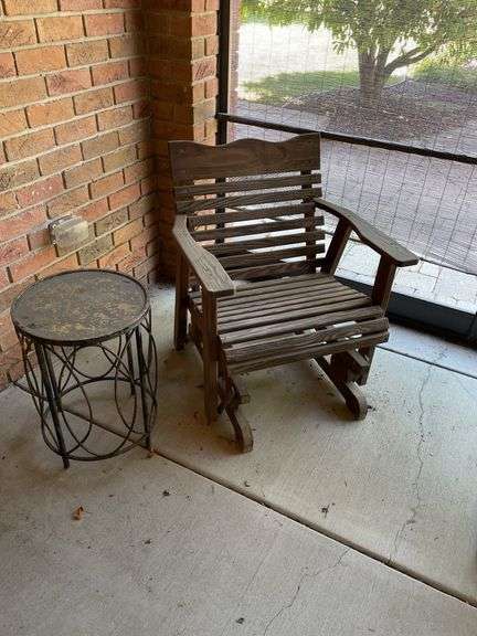 Wood slat rocking chair with primitive drum stand