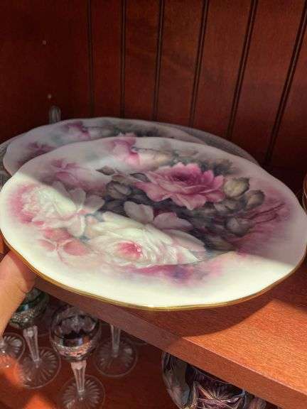 Dining room. Large lot of high quality crystal Stemware. Miscellaneous plates.