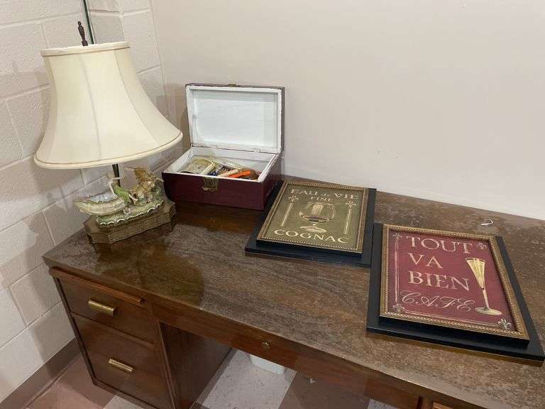 Basement. Lot of miscellaneous items. Includes vintage lamp.