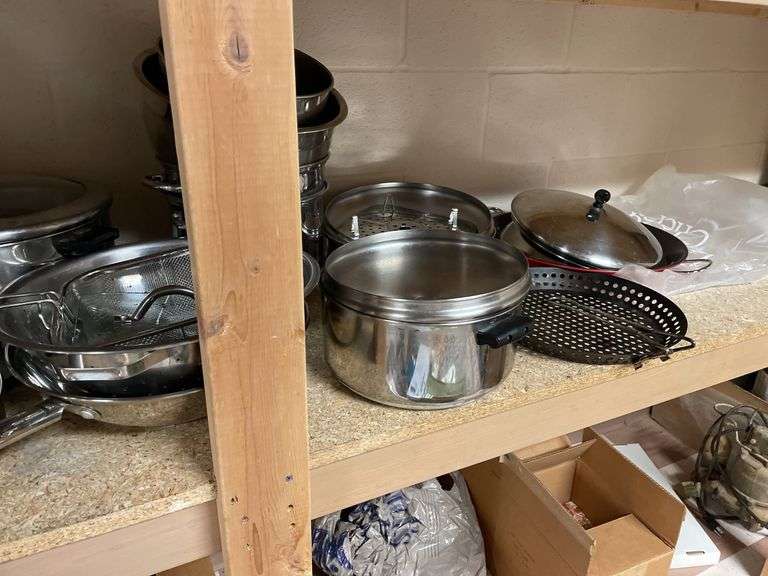 Large cookware lot mainly sauce, pots, and miscellaneous stainless.