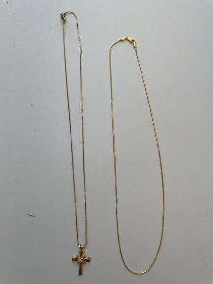 (2) Necklaces. One with Cross Pendant. Engraved 14K. Total weight 8.0g