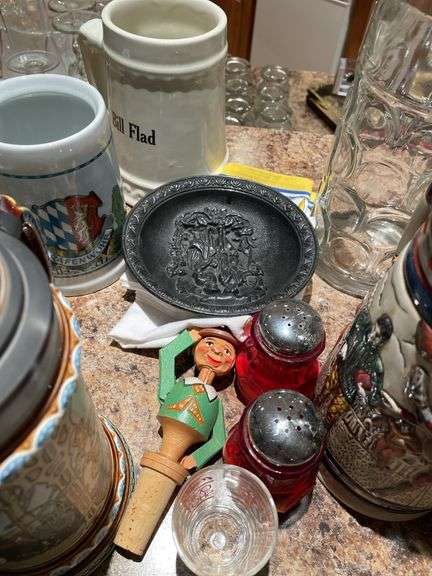 Basement. Steins and miscellaneous barware.
