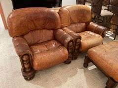Basement. Assuming Ligne Mur. Well-made leather furniture, set sofa two side, chairs and ottomans. (One ottoman found later not pictured) Some Loss review the photos. But high quality furniture set.