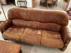 Basement. Assuming Ligne Mur. Well-made leather furniture, set sofa two side, chairs and ottomans. (One ottoman found later not pictured) Some Loss review the photos. But high quality furniture set.