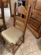 Country dining set in Oak, 34 x 83 pedestal table with eight ladder back chairs. Chairs are very solid and this is a nice quality set. Also includes Oak side cabinet with drawers. Easy loadout through walkout basement.