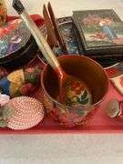 Entryway. Russian themed decor. Featuring Russian doll. Pusunki eggs.. Orthodox style art.