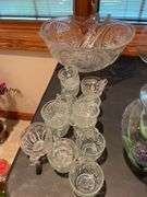 Punch bowl with miscellaneous cups and glass ￼