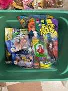 Large lot of beanie babies, includes two wrapping paper, tubs, toy, windmill.