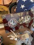 Dining room. Two trays of collectible miscellaneous. Soviet style pins. Unique mini chest. And more.