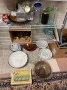 Lot of mason jars and lids, miscellaneous glass. Also include includes large serving and sauce bowls.