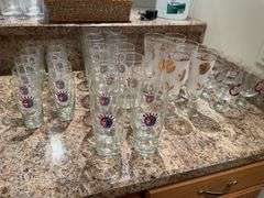 Basement. Beer, glasses, and vintage pillsner glasses.