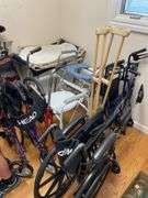 Large lot of medical pieces, two drawer file cabinet and rugs.