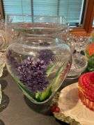 Nice lot￼ of glass, including vintage, lemon juicer, and hand painted pitcher.