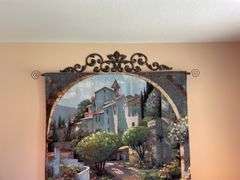 Sunroom. 78 x 58” tapestry with mounting bracket. Displaying Venetian Village scene.