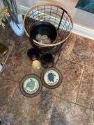 Sunroom. Lot of decor. Vases. Unique baskets and plates. With framed print.