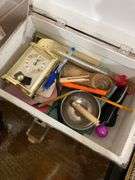 Basement. Lot of miscellaneous items. Includes vintage lamp.
