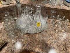 Basement. Decanters cognac glasses miscellaneous.