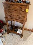 Oak three drawer chest on stand,  does not include modems and electronic